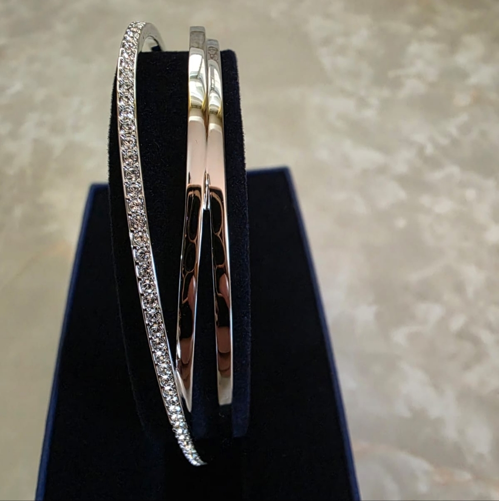Elegant Silver Crystal Bangle Set